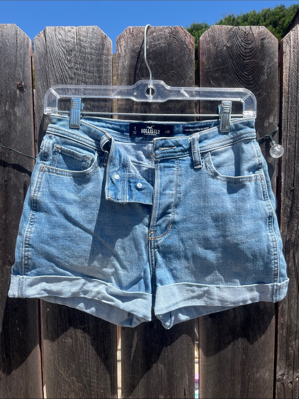 Hollister Washed Light Blue Denim Roll-Cuff Shorts